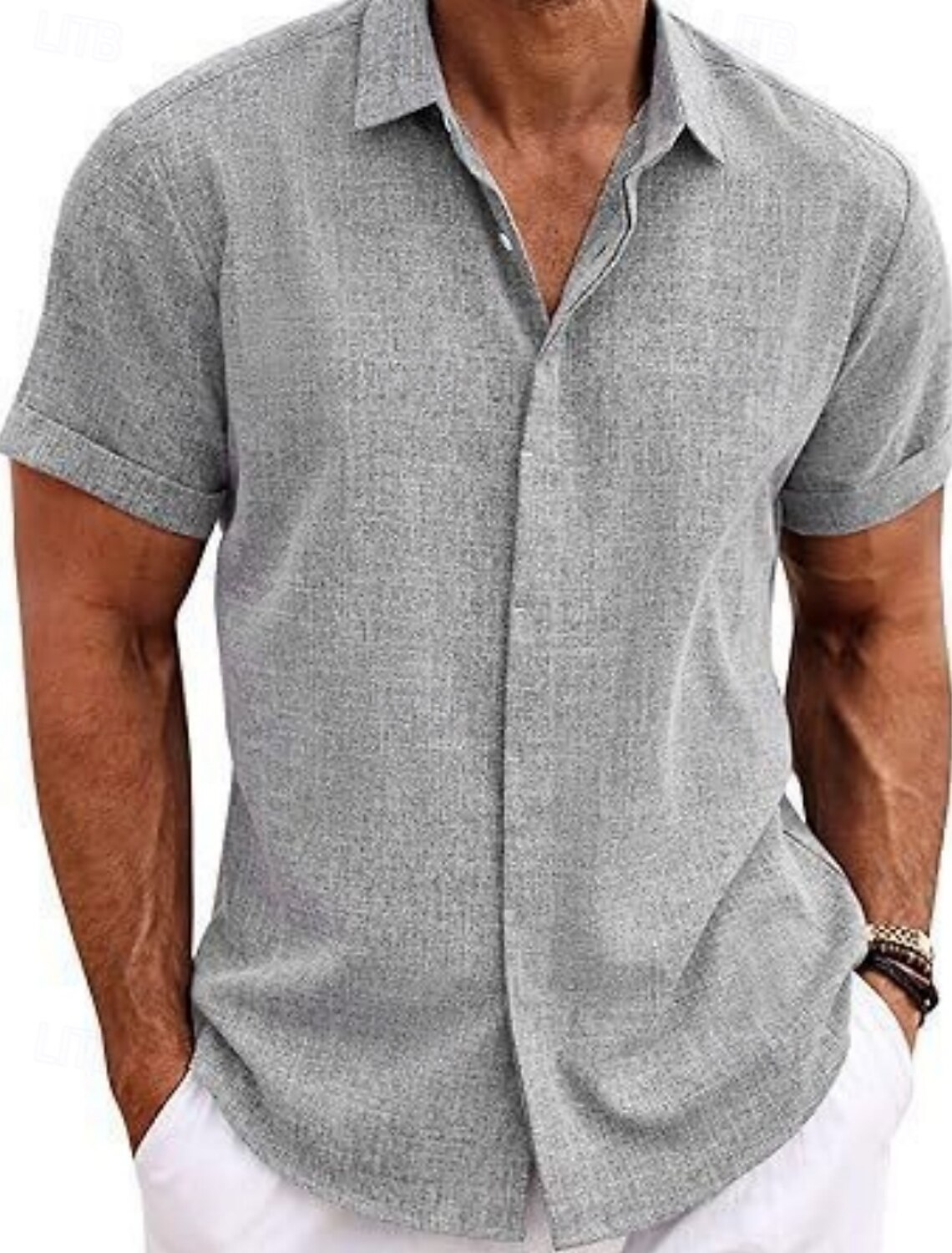 Men's Shirt Casual Black White Light Green Pink Wine Short Sleeve