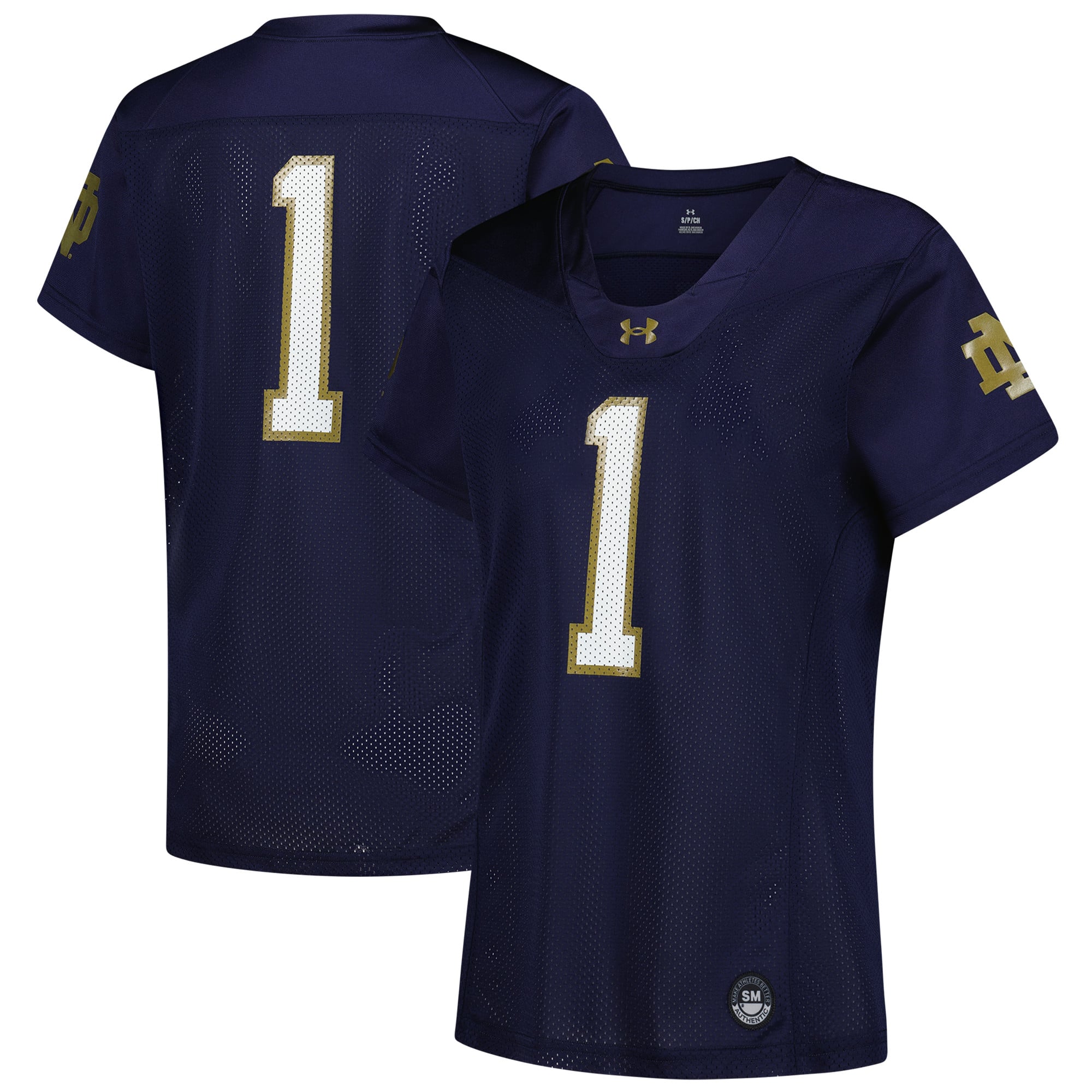 Women's #1 Navy Notre Dame Fighting Irish Football Jersey