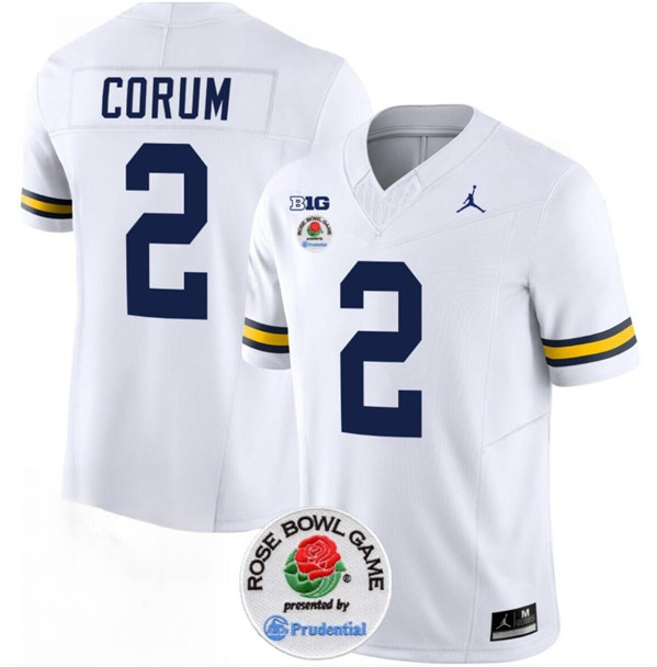 Men's UM Wolverines White 2023 authentic Blake Corum #2 performance