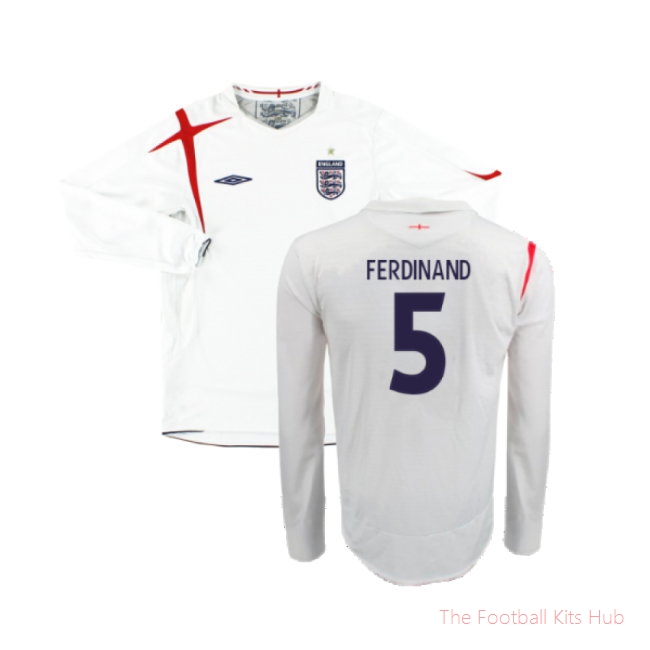 England 2005-07 Home Long Sleeve Shirt (XL) (Very Good) (FERDINAND 5)