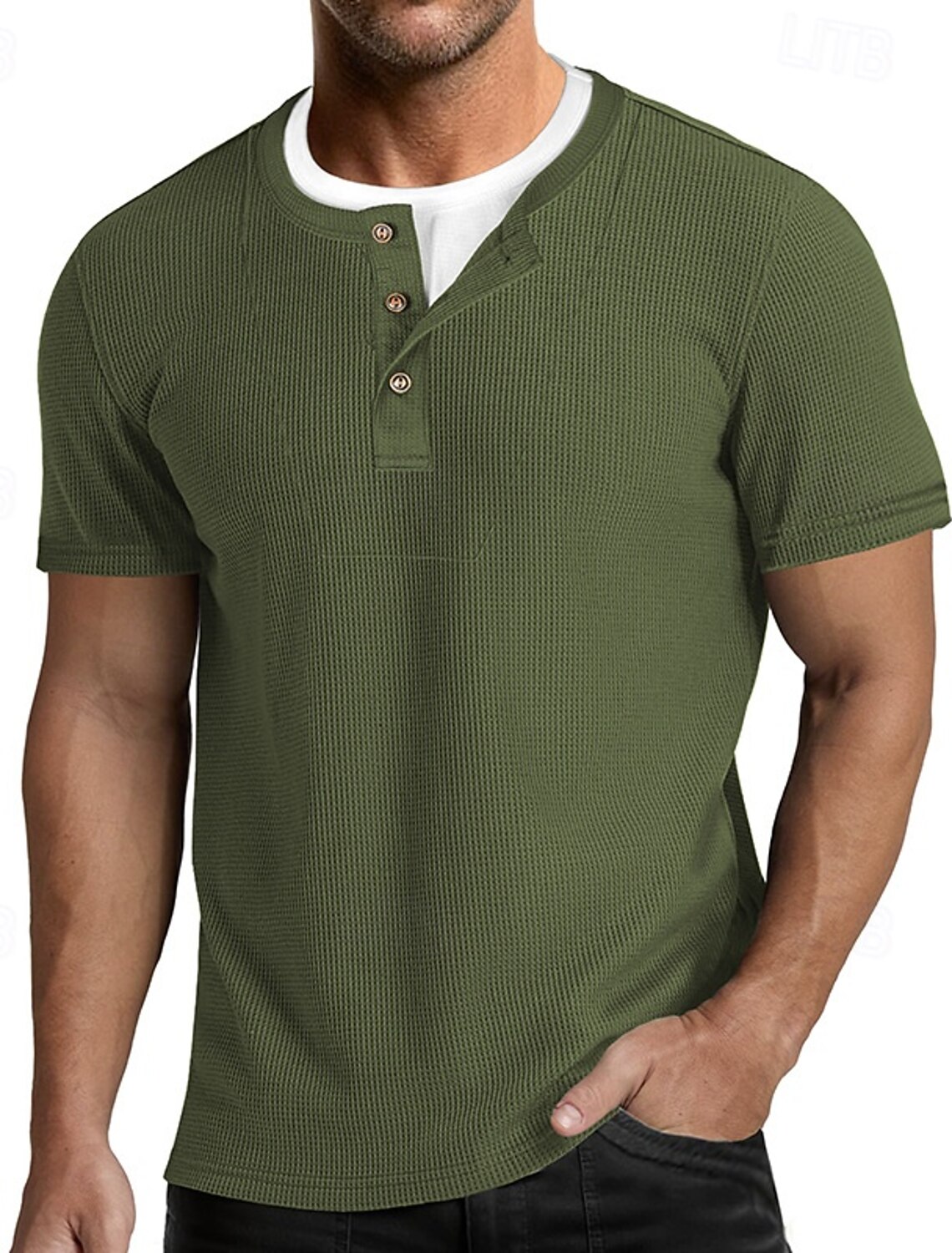 Men's Waffle Henley Shirt Tee Cotton Blend T-Shirt Short Sleeve Color Block Plain Fashion Designer Casual Color Block Buttons Fake two piece Crew Neck Henley Casual Daily Outdoor Summer All Seasons
