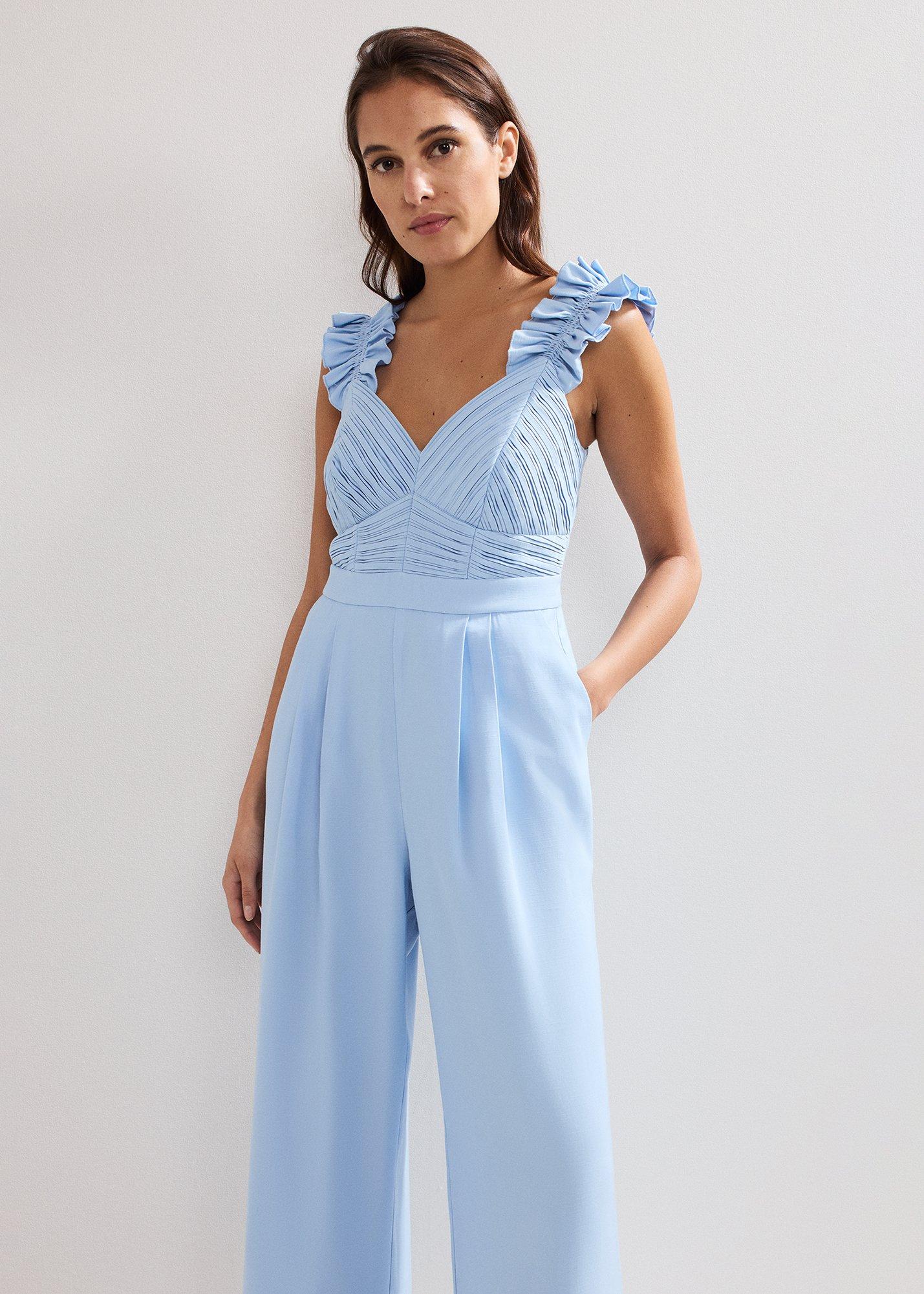 Moira Blue Ruffle Sleeve Jumpsuit