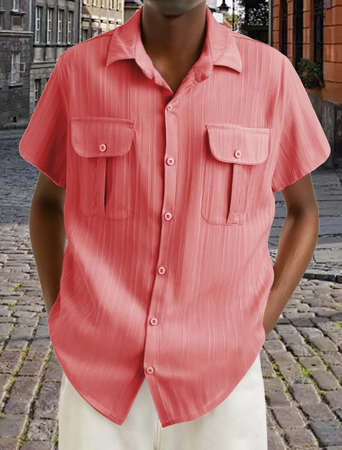 Men's Shirt Texture Work Jacquard Dark Brown Black White Pink Wine