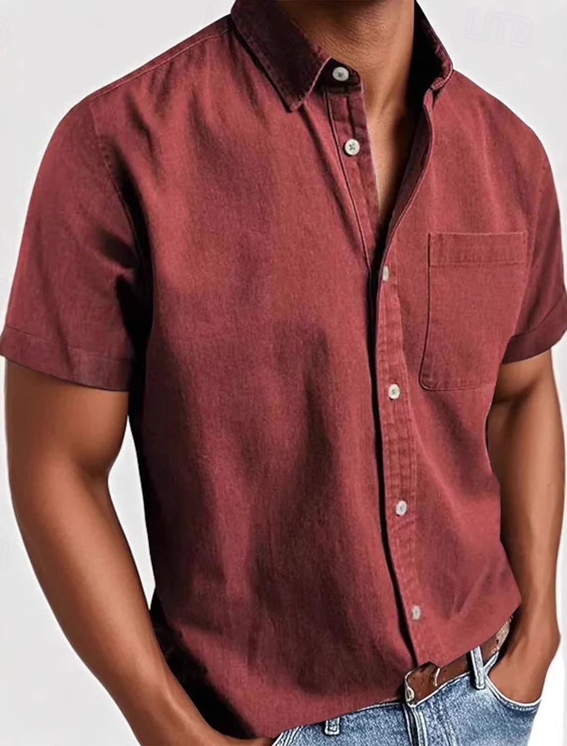 Men's Shirt Casual Shirt Button Up Shirt White Pink Red Sky Blue Green Short Sleeve Plain Lapel Casual Daily Front Pocket Clothing Apparel Elegant Fashion Casual