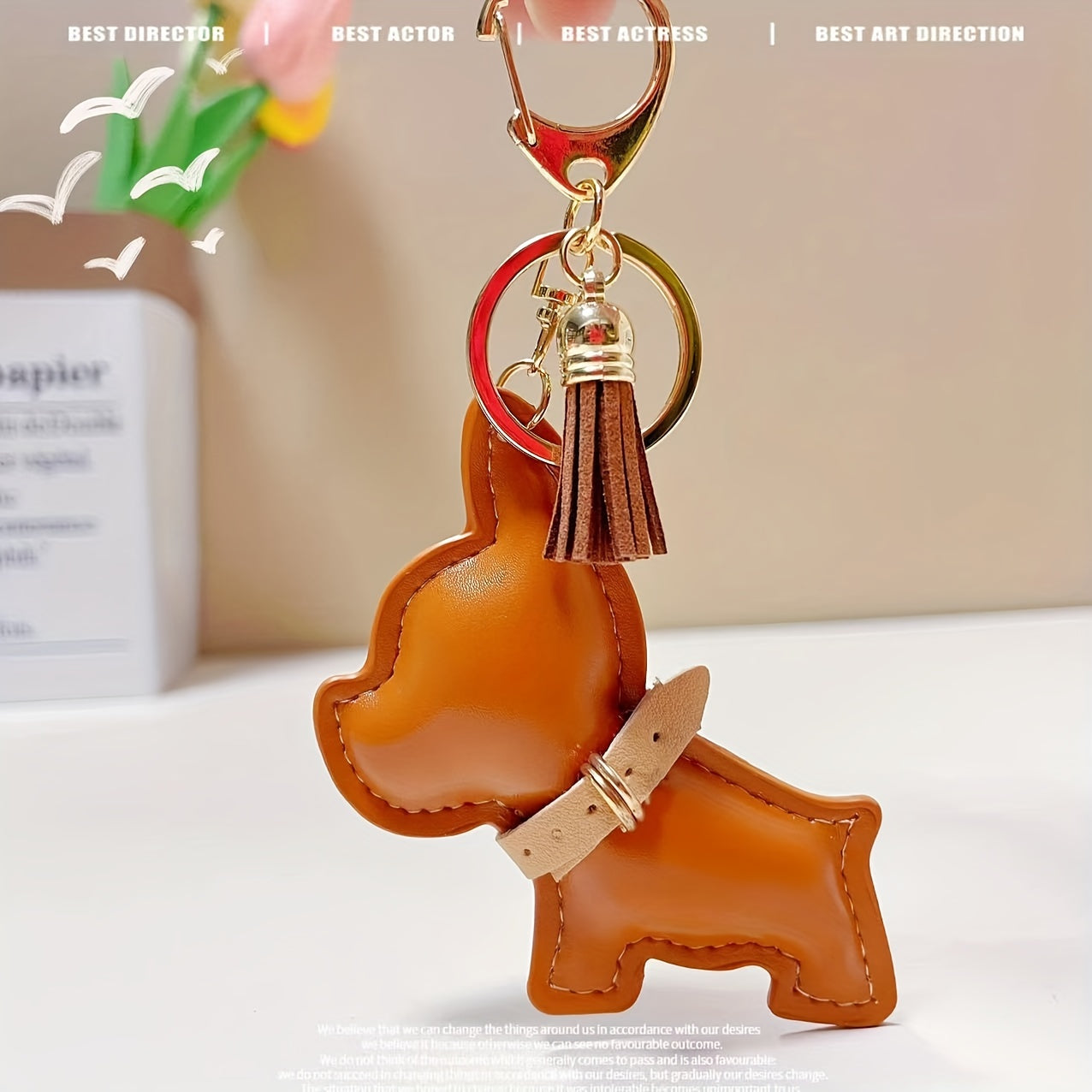 French Bulldog Shape Faux Leather Pendant Keychain