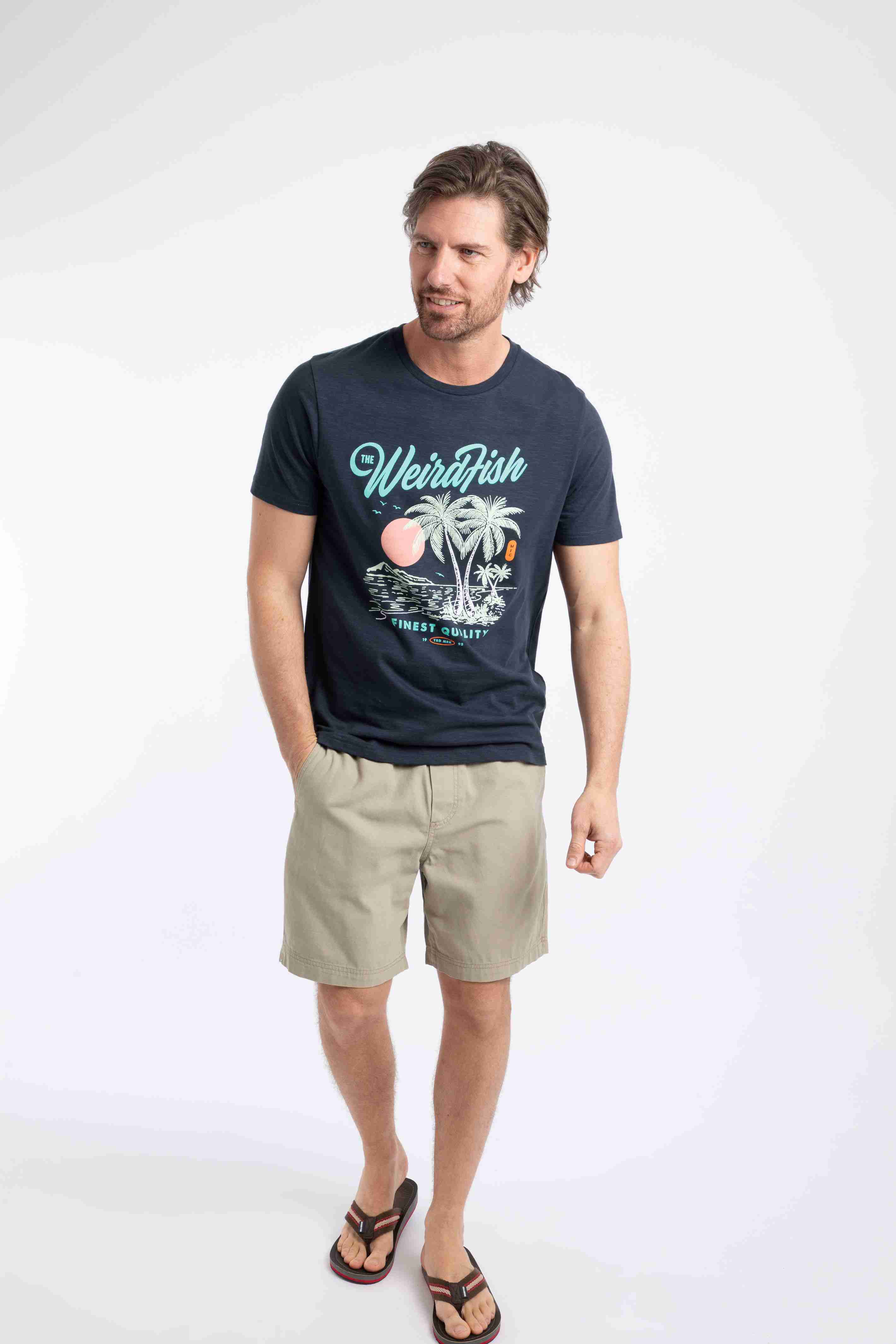 Palm Island Front Print Graphic T-Shirt Navy