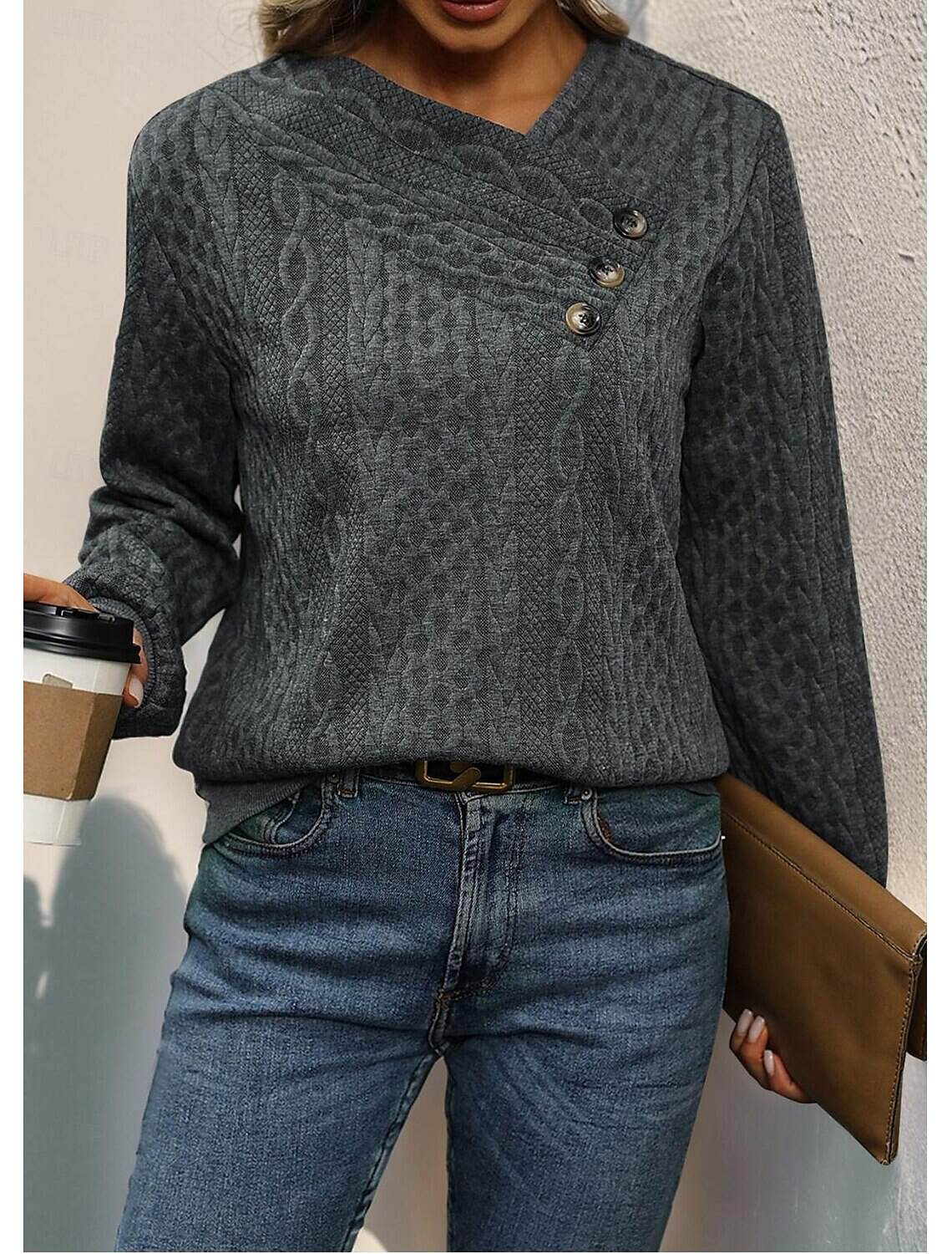 Women's Tunic Stylish Business Solid Color Plain Long Sleeve Asymmetrical Buttons Work Daily Spring Fall Winter