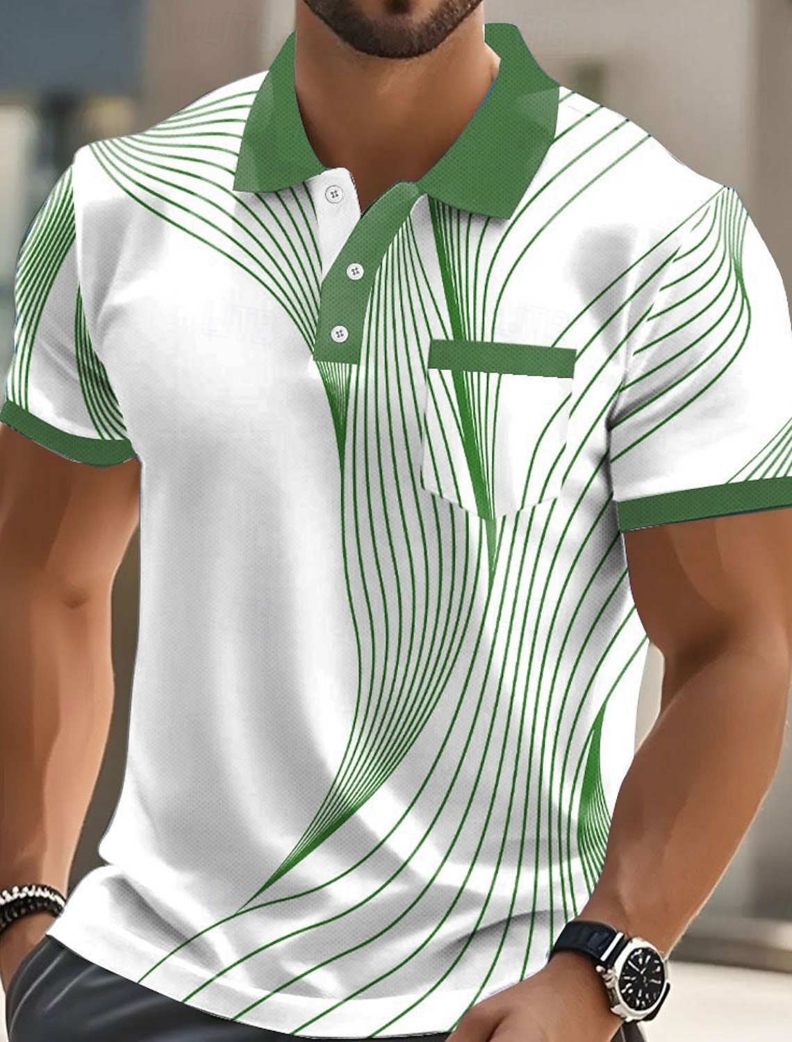 Men's Geometric Polo Long Sleeve Shirts Collared Business Casual