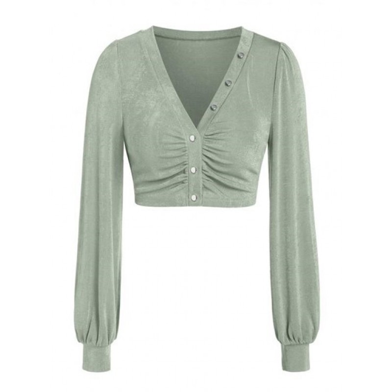 Knitted Button Up Cropped Blouse VM2786