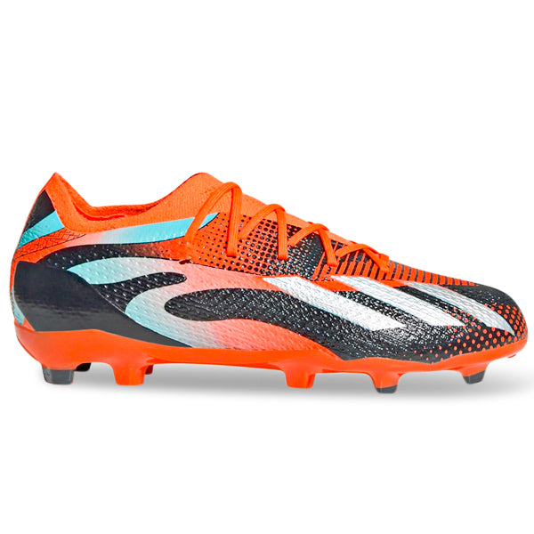 Messi adidas Jr. X Speedportal 1 Firm Ground Football Boots Team Solar Orange Metallic Silver