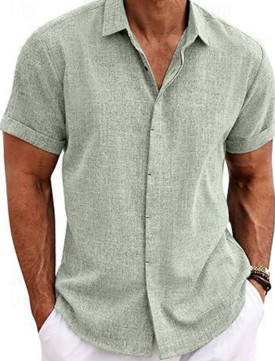 Men's Shirt Casual Black White Light Green Pink Wine Short Sleeve