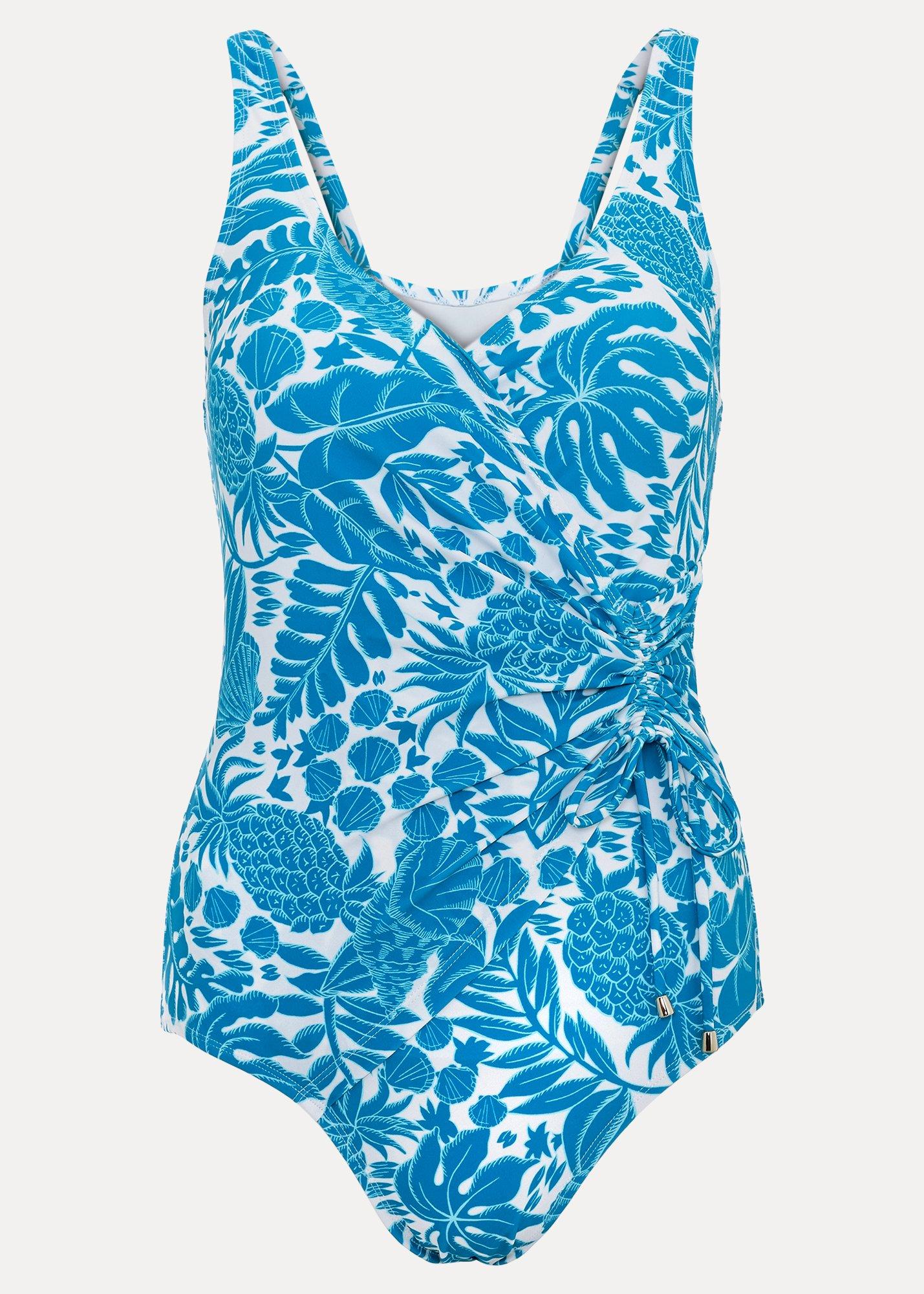 Turquoise Print Wrap Swimsuit