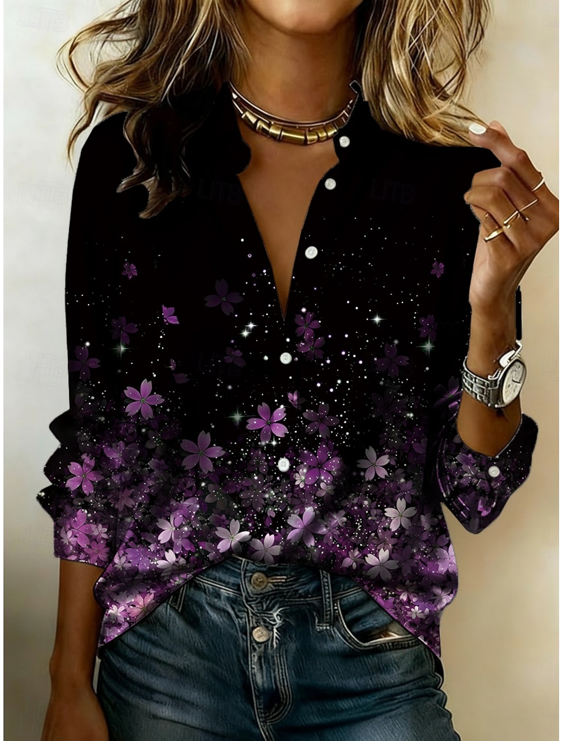 Women's Shirt Satin Shirt Print Floral Graphic Bohemia Vintage Stylish Long Sleeve Shirt Collar Regular Tops Daily Holiday Going out Black Pink Purple Summer Spring Fall