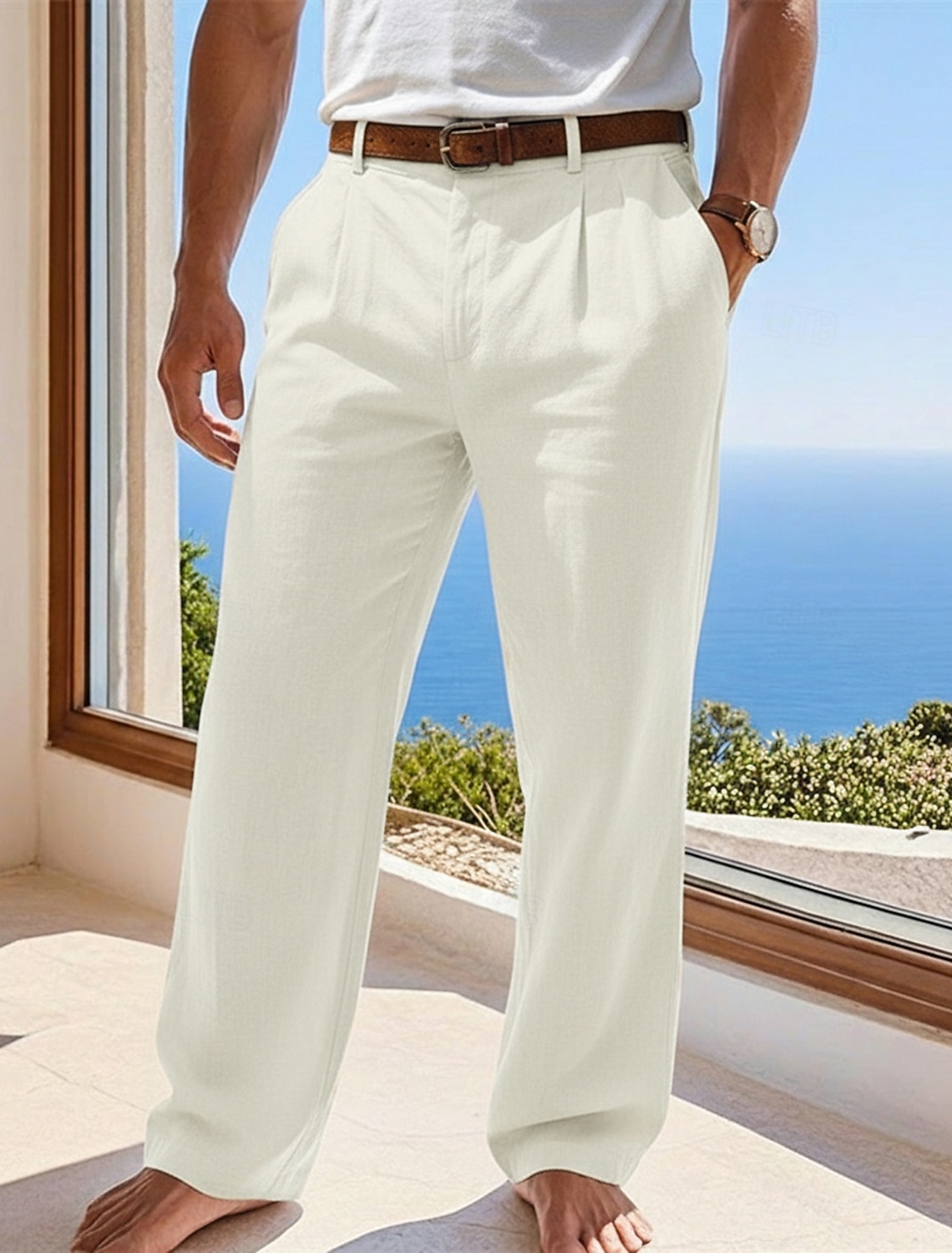 Men's Cotton Linen Pants Trousers Summer Pants Baggy Pants Beach Pants Pocket Solid Color Comfort Breathable Full Length Casual Daily Outdoor Vacation Fashion Blue Black Inelastic
