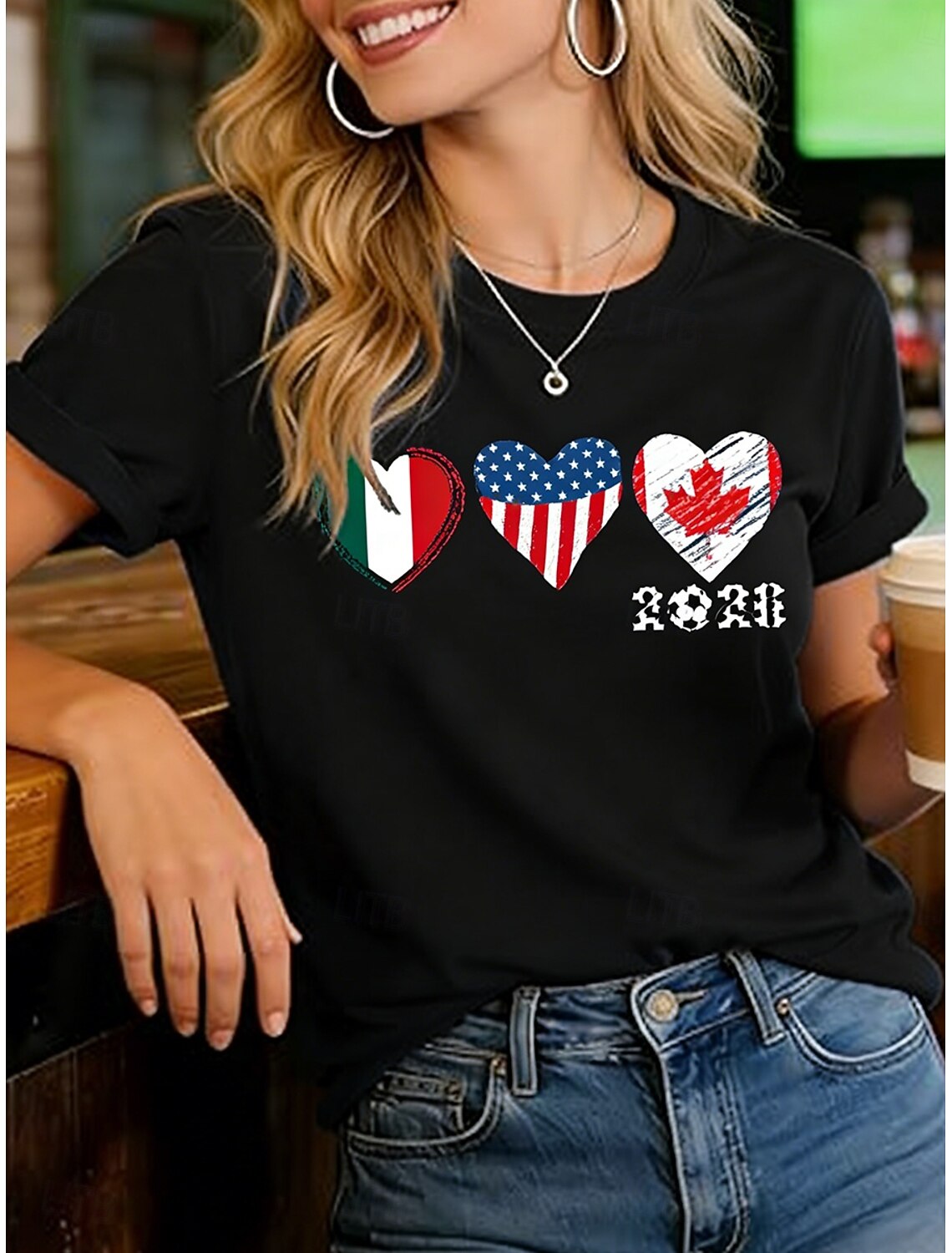 American Independence Day Women's T Shirt Print Graphic Letter American Flag Stylish Classic Casual Short Sleeve Crew Neck Regular Tops Daily Blue Black White Red Summer Spring