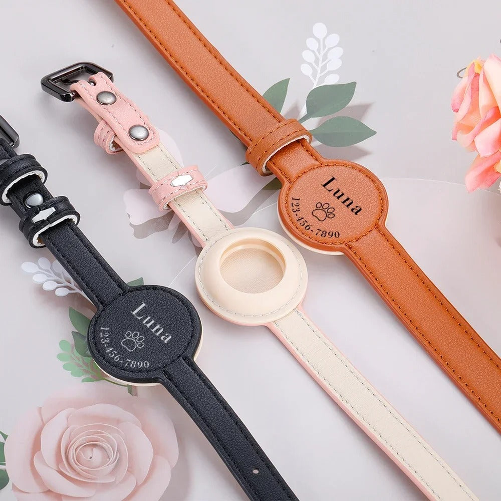 French Bulldog Pawvera Frenchie Leather Airtag Collar – Personalized