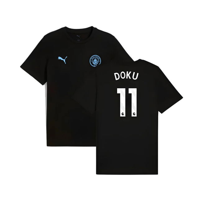2025-2026 Man City FtblESS Tee (Black) (Doku 11)
