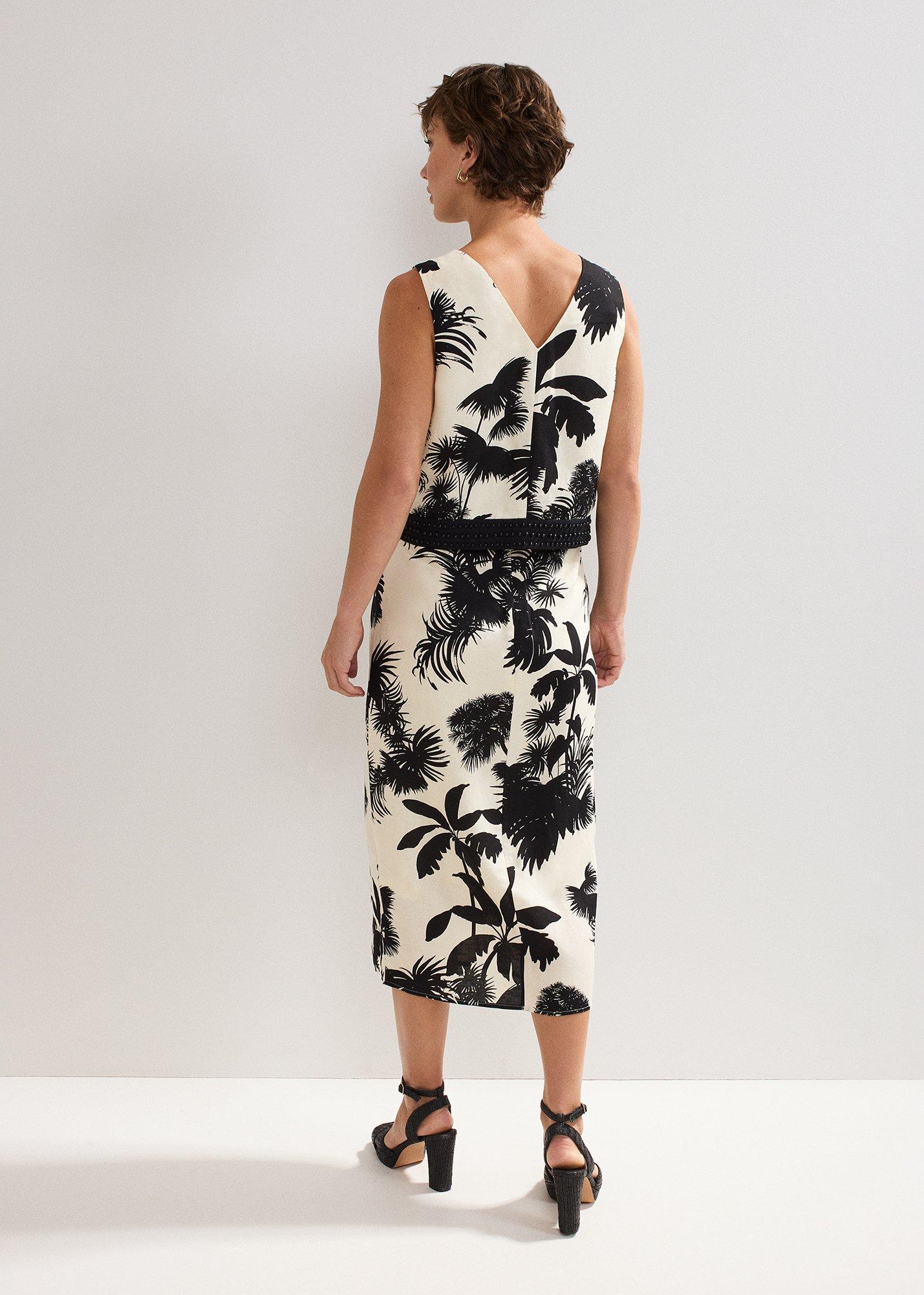 Vittoria Linen Blend Leaf Print Skirt