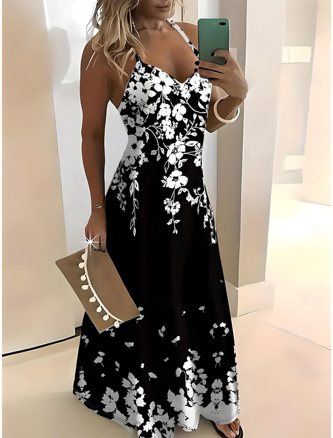 Women's Midi Dress Sundress A Line Dress Slip Dress Vacation Casual Vacation Daily Beach Regular Fit Floral Graphic Sleeveless V Neck Black Summer Spring