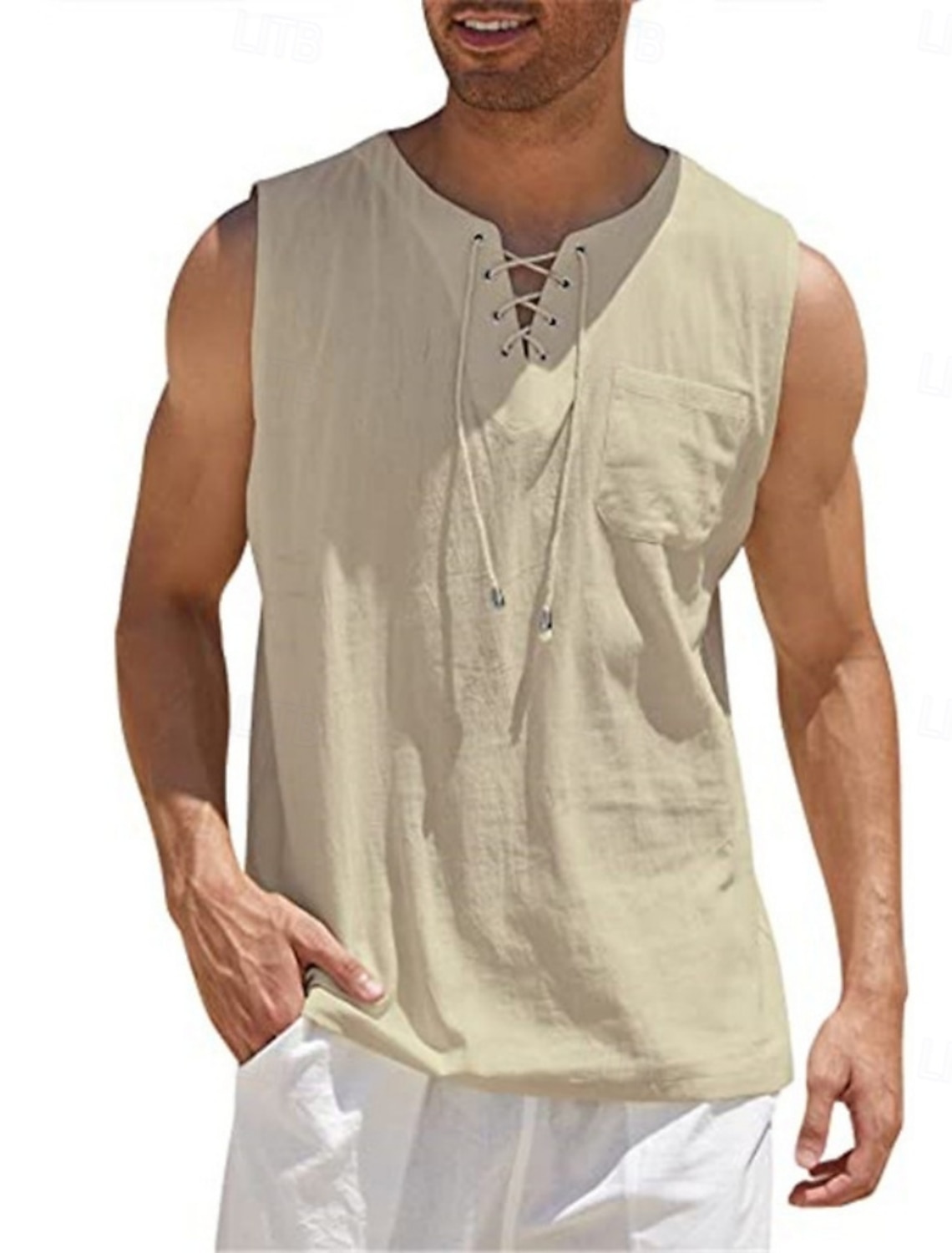 Men's Tank Top Vest Undershirt Sleeveless Shirt Sleeveless V Neck Summer Spring Plain Fashion Classic Comfortable Drawstring Casual Gym Street Black White Navy Blue Top Tee for Men