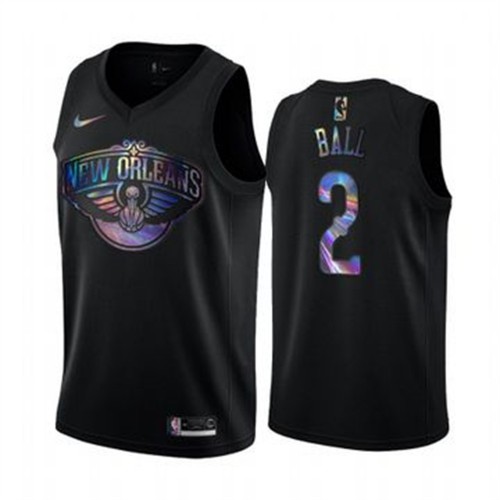 Nike New Orleans Pelicans #2 Lonzo Ball Mens Iridescent Holographic Collection NBA Jersey ¨C Black Mens