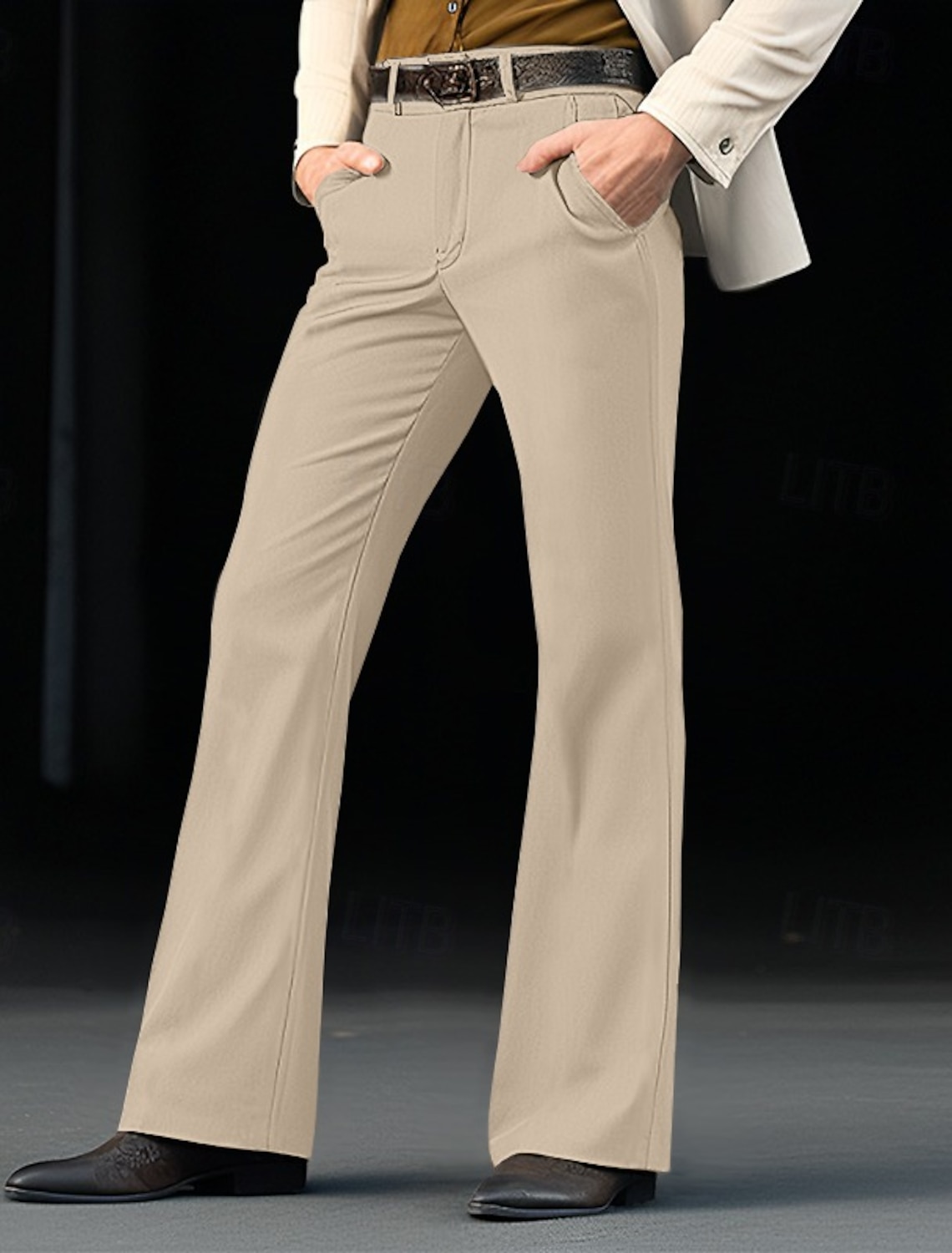 Men's Dress Pants Flared Pants Bell Bottom Trousers Pocket Plain Comfort Breathable Wedding Outdoor Daily Fashion Casual Black White