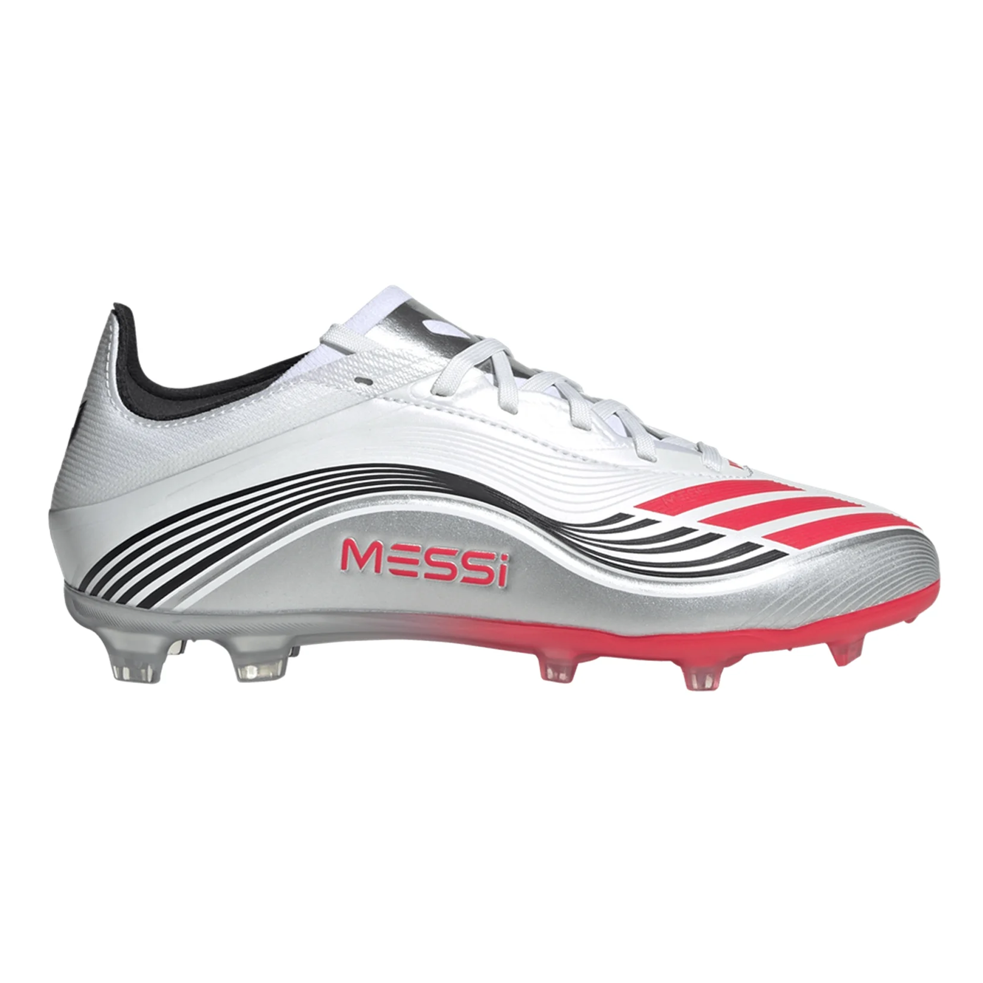 Messi adidas F50 Junior Soccer Cleats White Lucid Red Silver Metallic