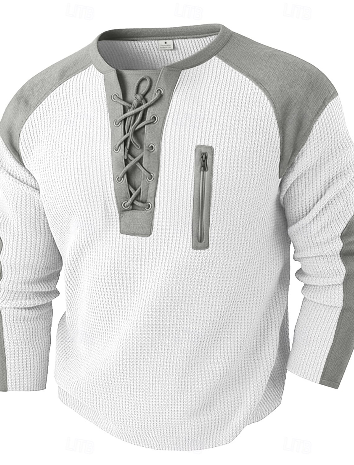 Men's Waffle T-shirt T Shirt Henley Long Sleeve Hooded Lace Up Neck