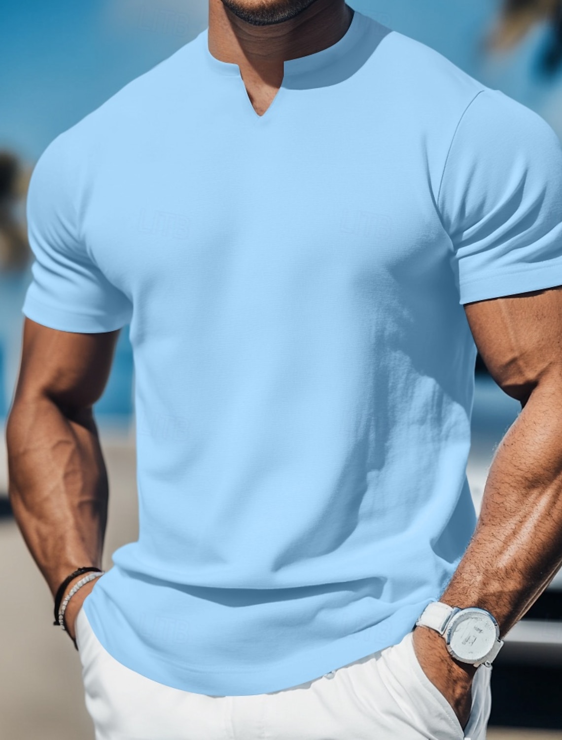 Men's T Shirt Short Sleeve V Neck Summer Plain Fashion Classic Comfortable V Neck Casual Sports Holiday Light Blue Black Navy Blue Top Tee for Men