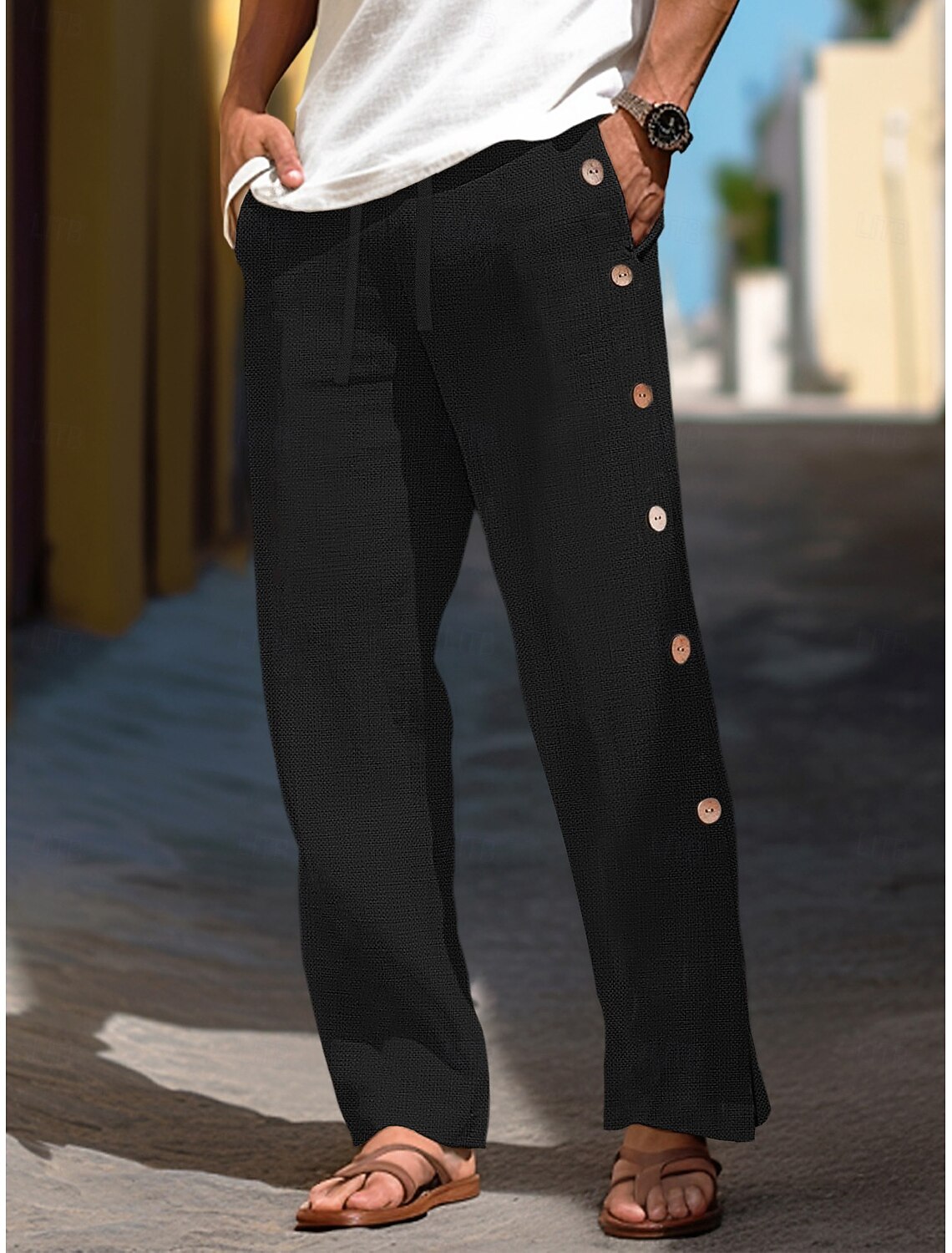 Men's Shirt Linen Shirt Band Collar Shirt Summer Shirt Beach Wear Button Up Shirt Plain Casual Daily Black White Blue Long Sleeve Band Collar Spring & Summer Clothing Apparel