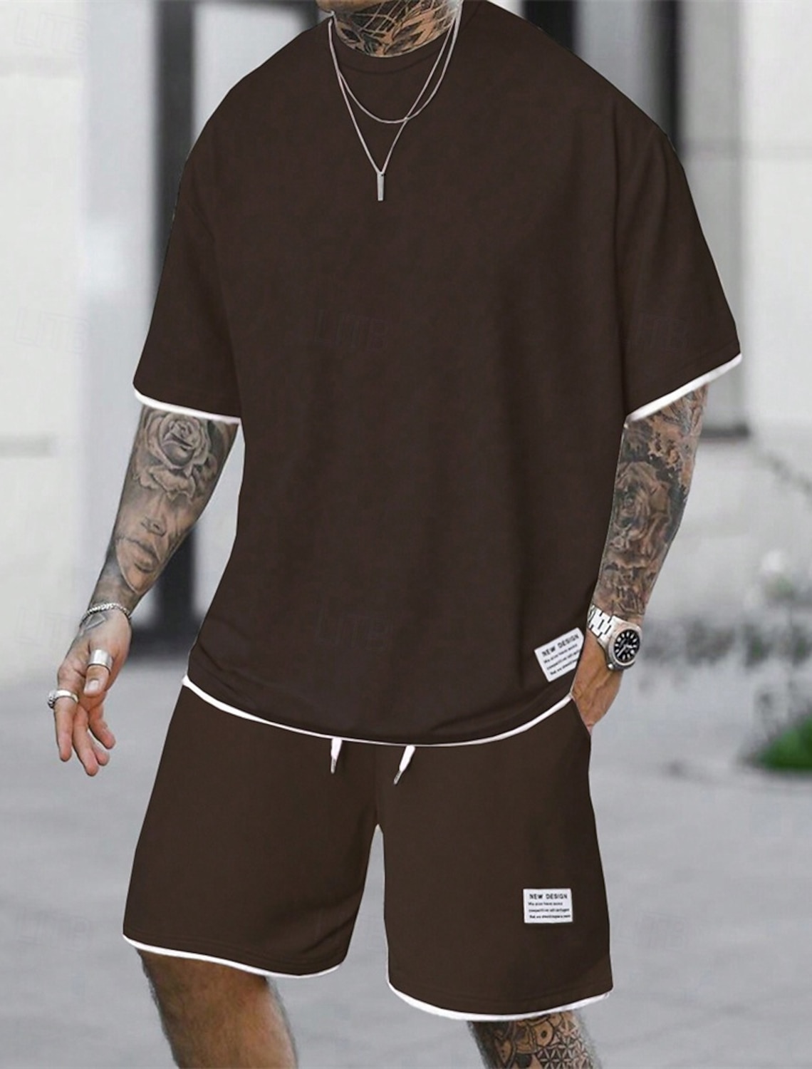 Men's Workout Set Tracksuit T shirt & Shorts Outfit Crew Neck Outdoor