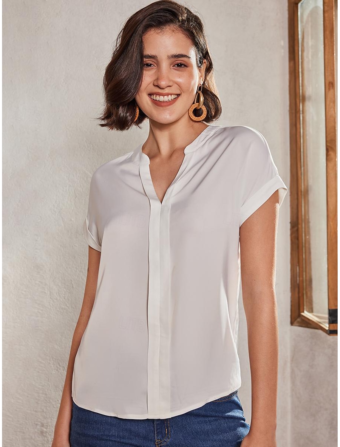 Women's Plus Size Shirt Blouse Elegant Fashion Basic Plain Regular Tops Short Sleeve V Neck Regular Fit Casual