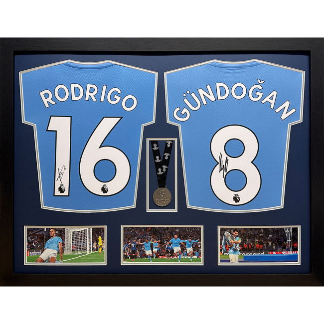 Chic Manchester City FC Rodri & Gundogan Signed Shirts & Medal (Dua...