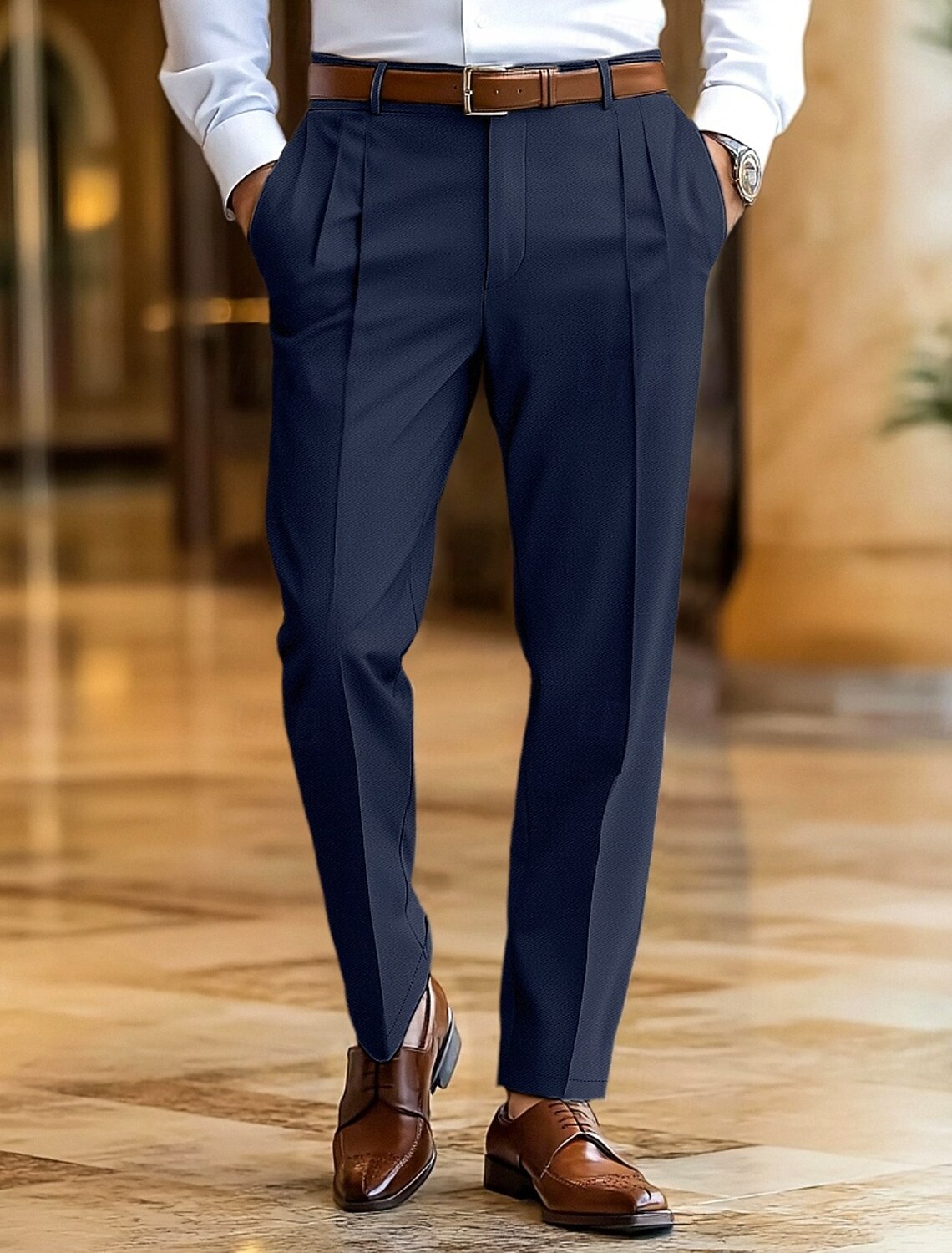Men's Trousers Dress Pants Slacks Summer Casual Front Pocket Straight