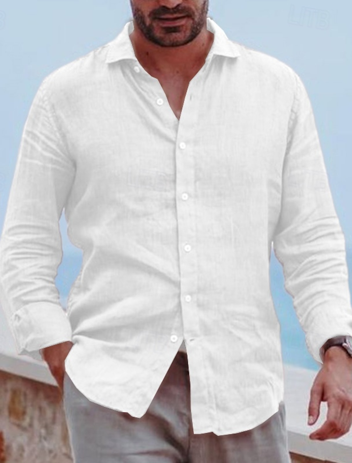 Men's Shirt Linen Summer Beach Wear Button Up Plain Vacation Daily