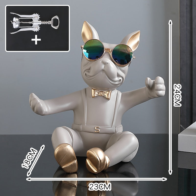 Frenchie Statue Wine Rack Corkscrew Wine Opener