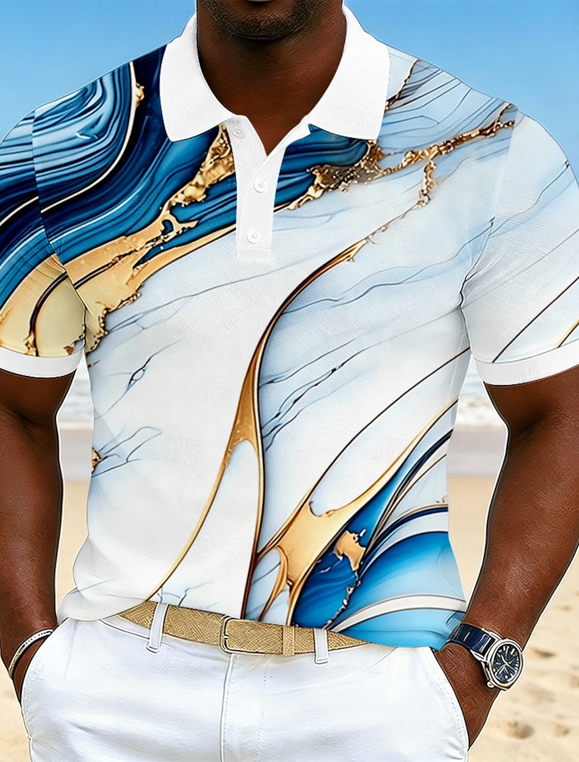 Men's Geometic Hawaiian Polo Shirts Short Sleeve Polo Shirts Collared Shirts Casual Athleisure Vacation Wear 3D Print Buttons Breathable Mesh Spring & Summer Blue Red Purple