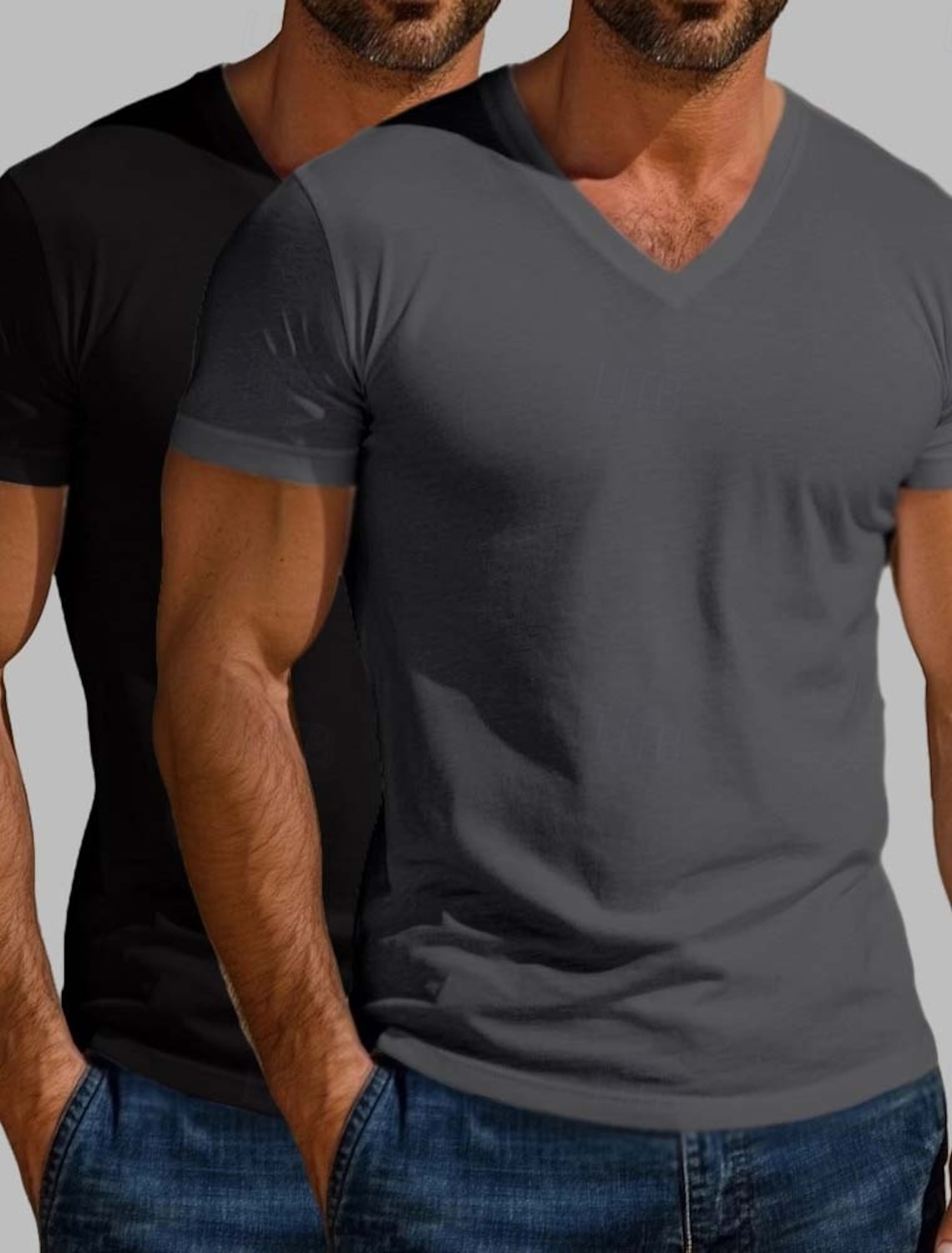 2PCS Men's Cotton Blend T Shirt Tee Top Short Sleeve V Neck Summer All
