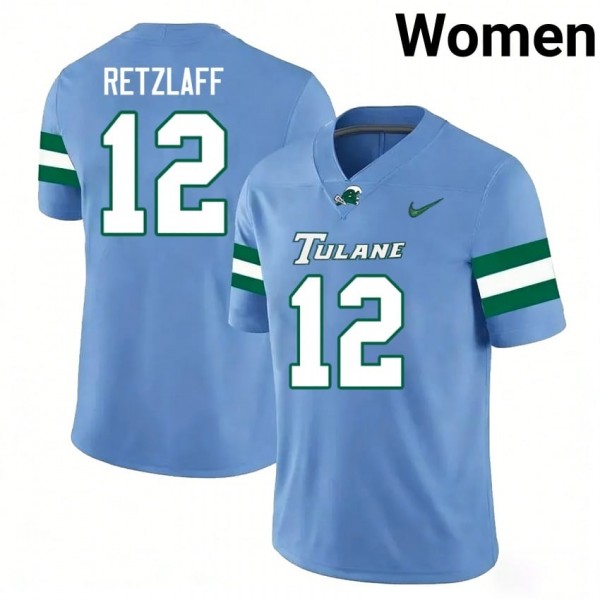 Tulane Green Wave #12 Jake Retzlaff Women Stitch Jersey - Blue