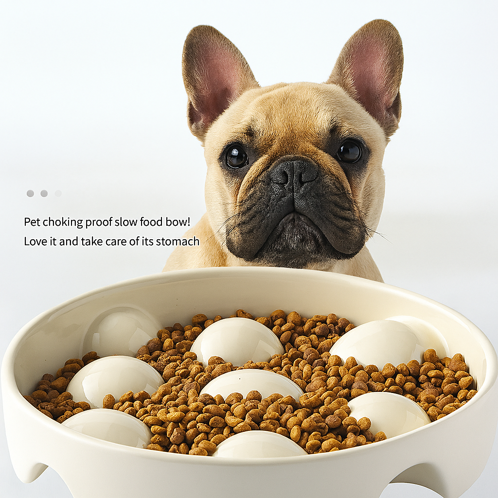 French Bulldog Bowl – Ceramic Anti-choke Food Slow Feeder Paw Protection