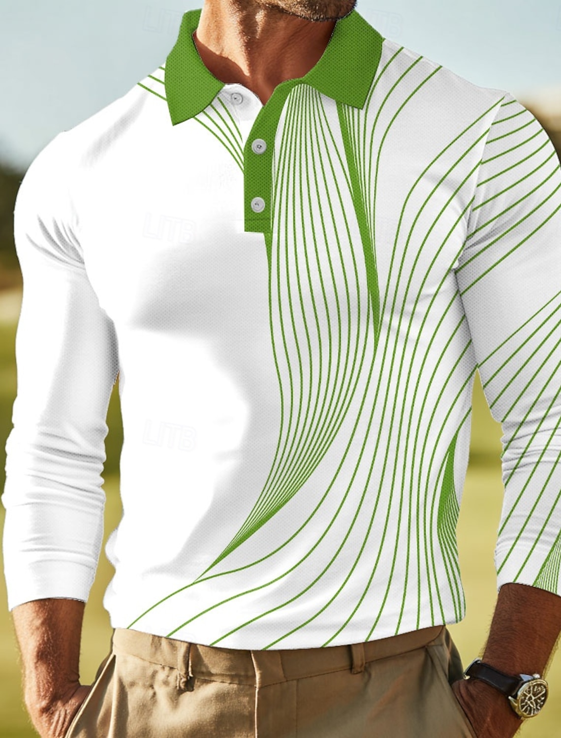 Men's Geometic Line Polo Short Sleeve Shirts Collared Business Casu #2