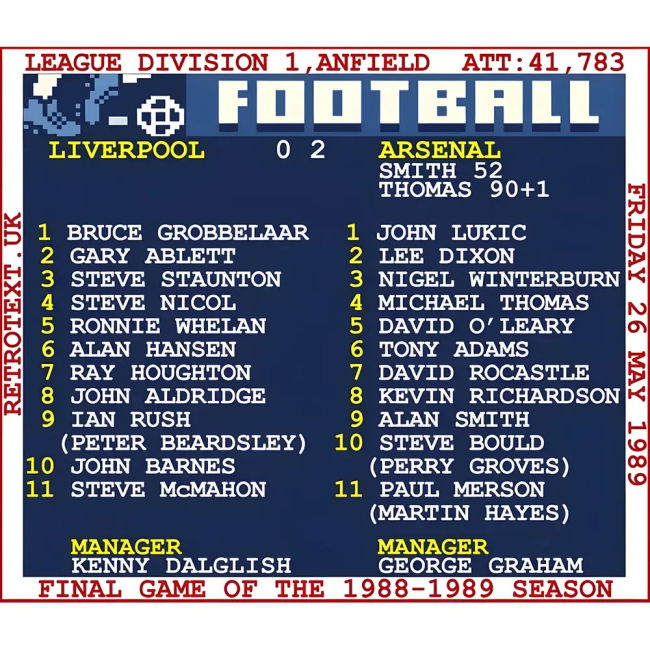 1989 Arsenal V Liverpool Retrotext T-shirt - White