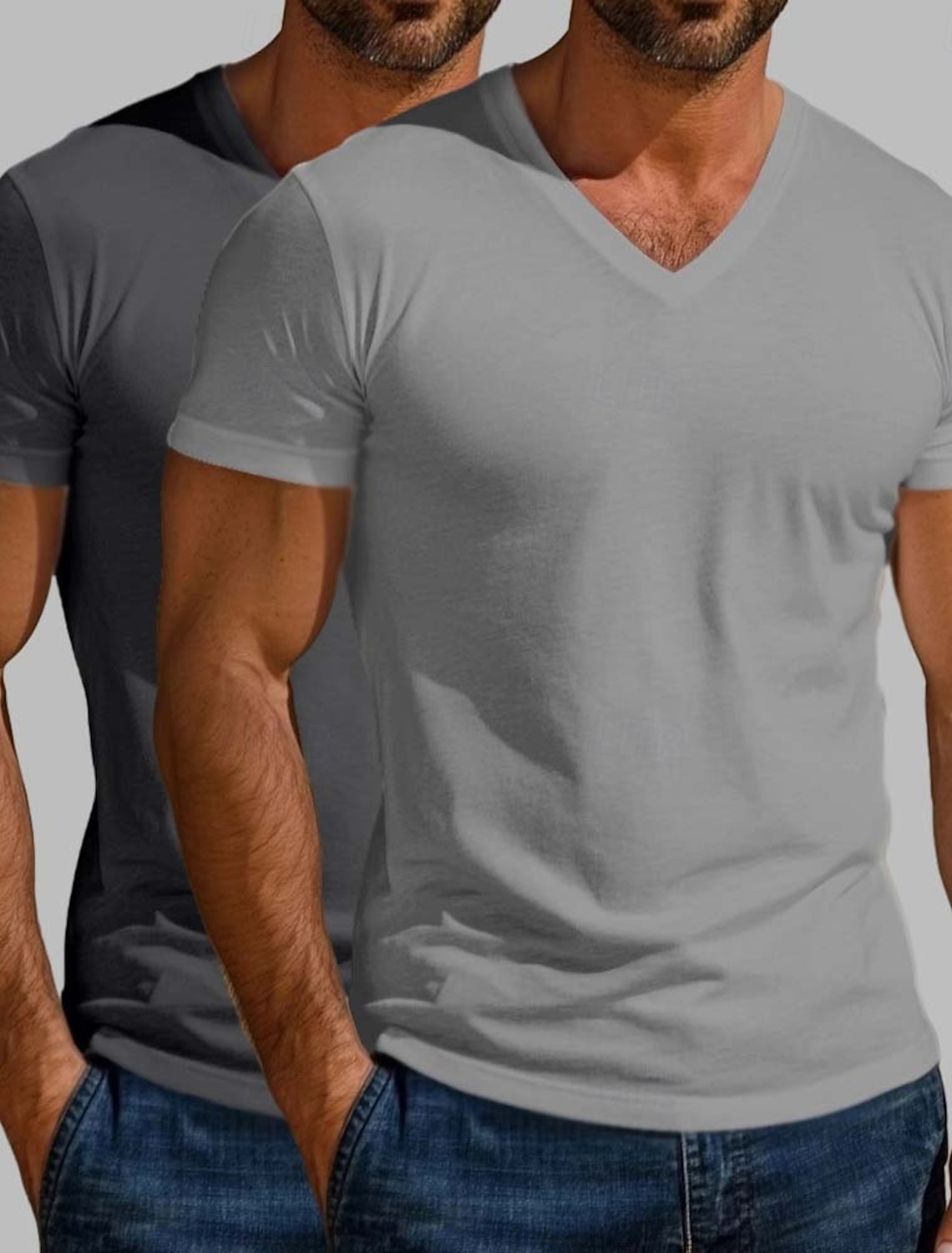 2PCS Men's Cotton Blend T Shirt Tee Top Short Sleeve V Neck Summer All