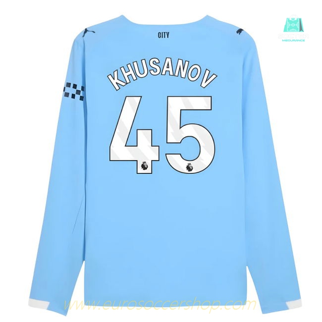 2025-2026 Man City Authentic Long Sleeve Home Shirt (Khusanov 45)