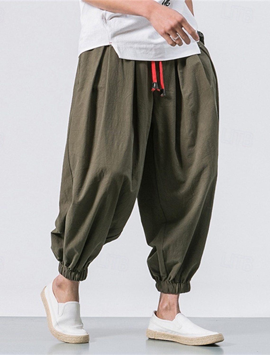 Men's Joggers Linen Pants Trousers Summer Beach Drawstring Elastic