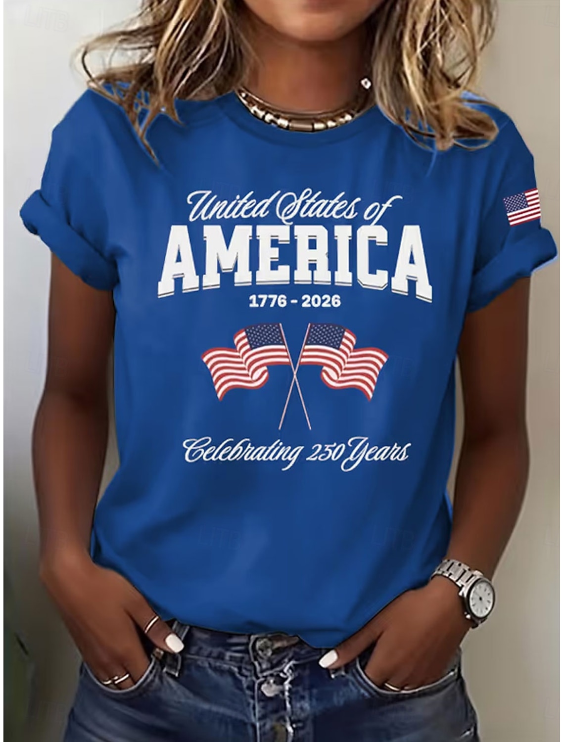 American Independence Day Women's T Shirt Print Graphic Letter American Flag Stylish Classic Casual Short Sleeve Crew Neck Regular Tops Daily Blue Black White Red Summer Spring