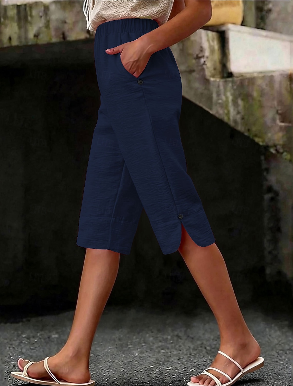 Women's Capri Pants Vacation Basic Calf-Length High Waist Comfortable Inelastic Daily Wear Black White Dark navy Light Blue Summer Spring Regular Fit