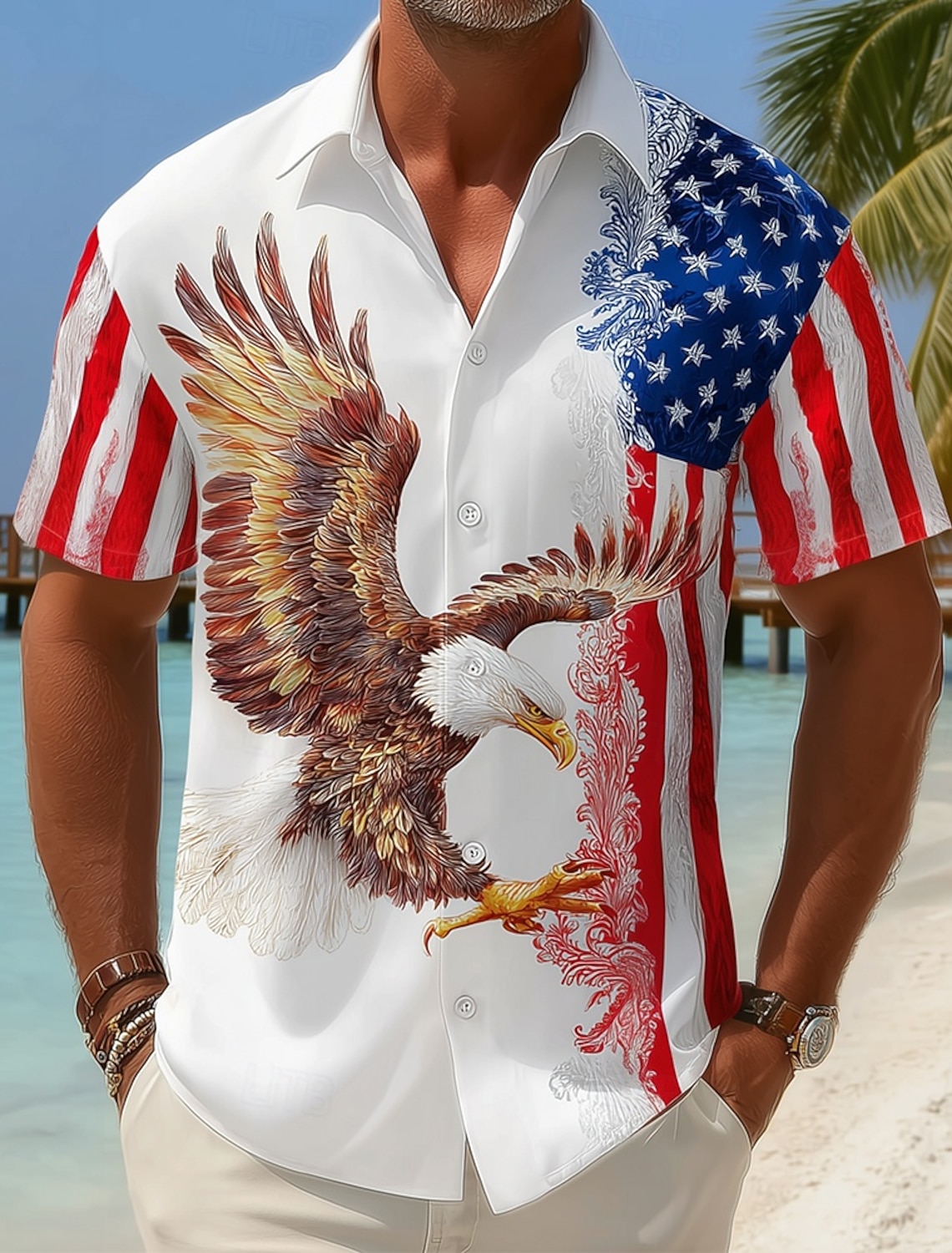 Men's 4th of July U.S. 250th Anniversary Eagle American Flag Shirt Summer Shirt Button Up Shirt Short Sleeve Patriotic Outdoor Holiday Summer Spring Turndown 3D Print Collared Shirts Blue White Red