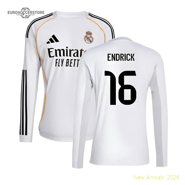 Professional-Grade 2025-2026 Real Madrid Long Sleeve Home Shirt (Endrick