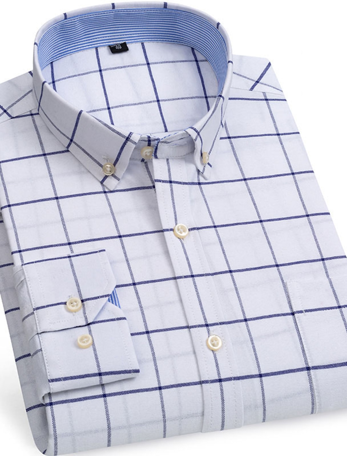 Men's Dress Shirt Button Down Shirt Oxford Shirt Non Iron Shirt Stripes and Plaid Vacation Wedding Light Yellow Denim Blue White Yellow Long Sleeve Turndown All Seasons Clothing Apparel Button-Down